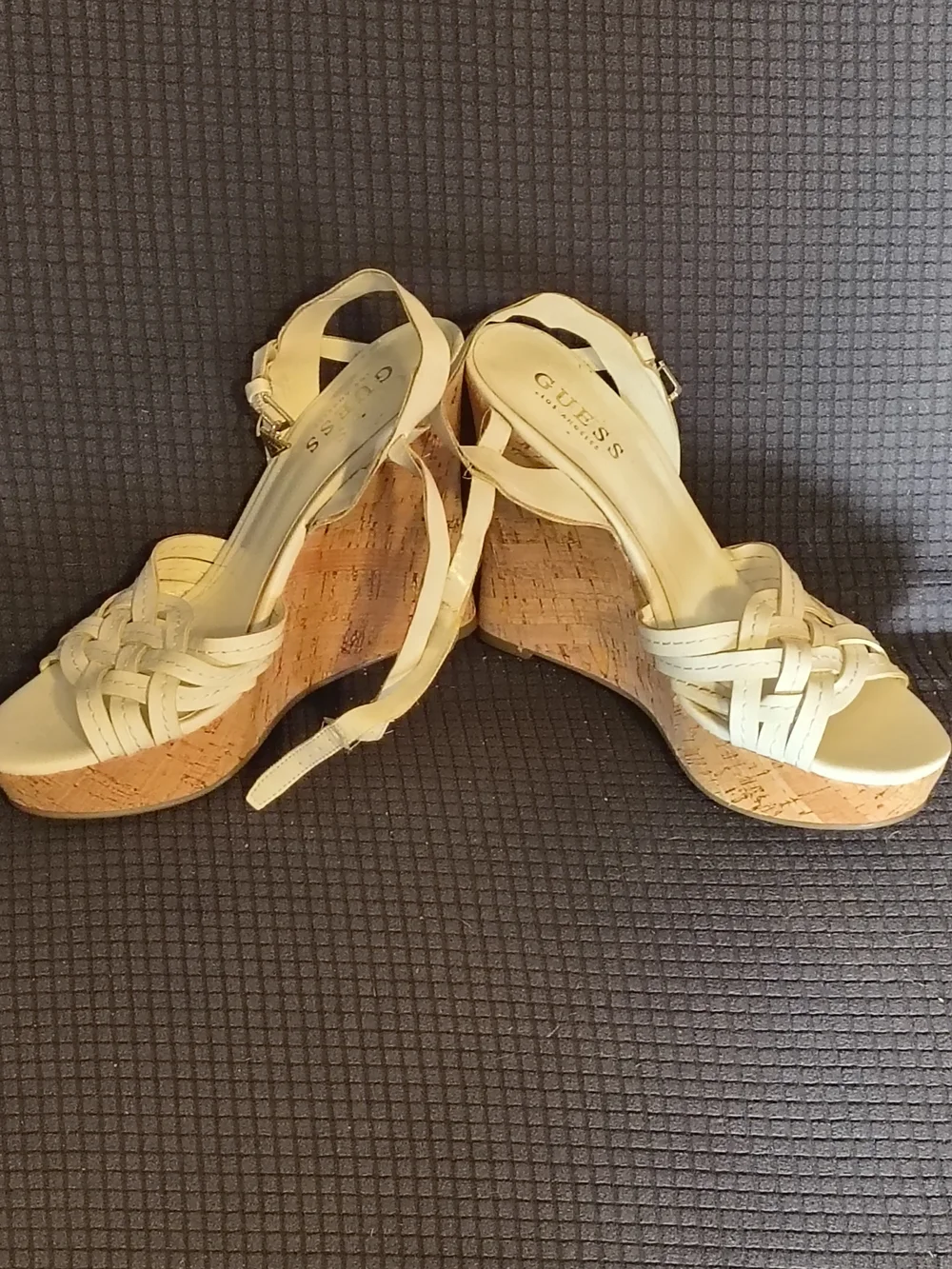 GUESS Cream Woven Cork-Platform Wedge Sandals